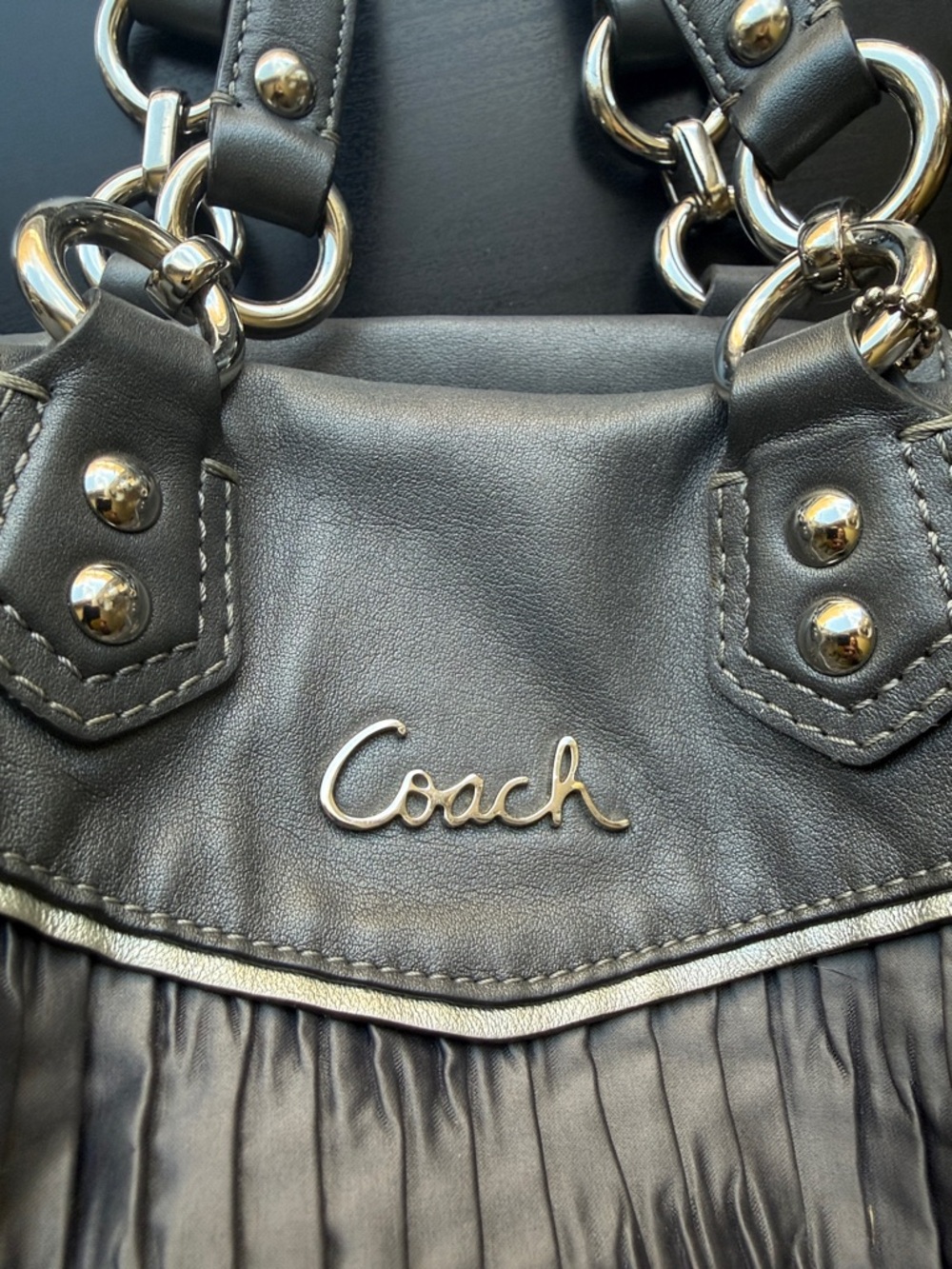 Coach Gray Pleated Leather Crossbody Satchel - Coach - Picture 11 of 17